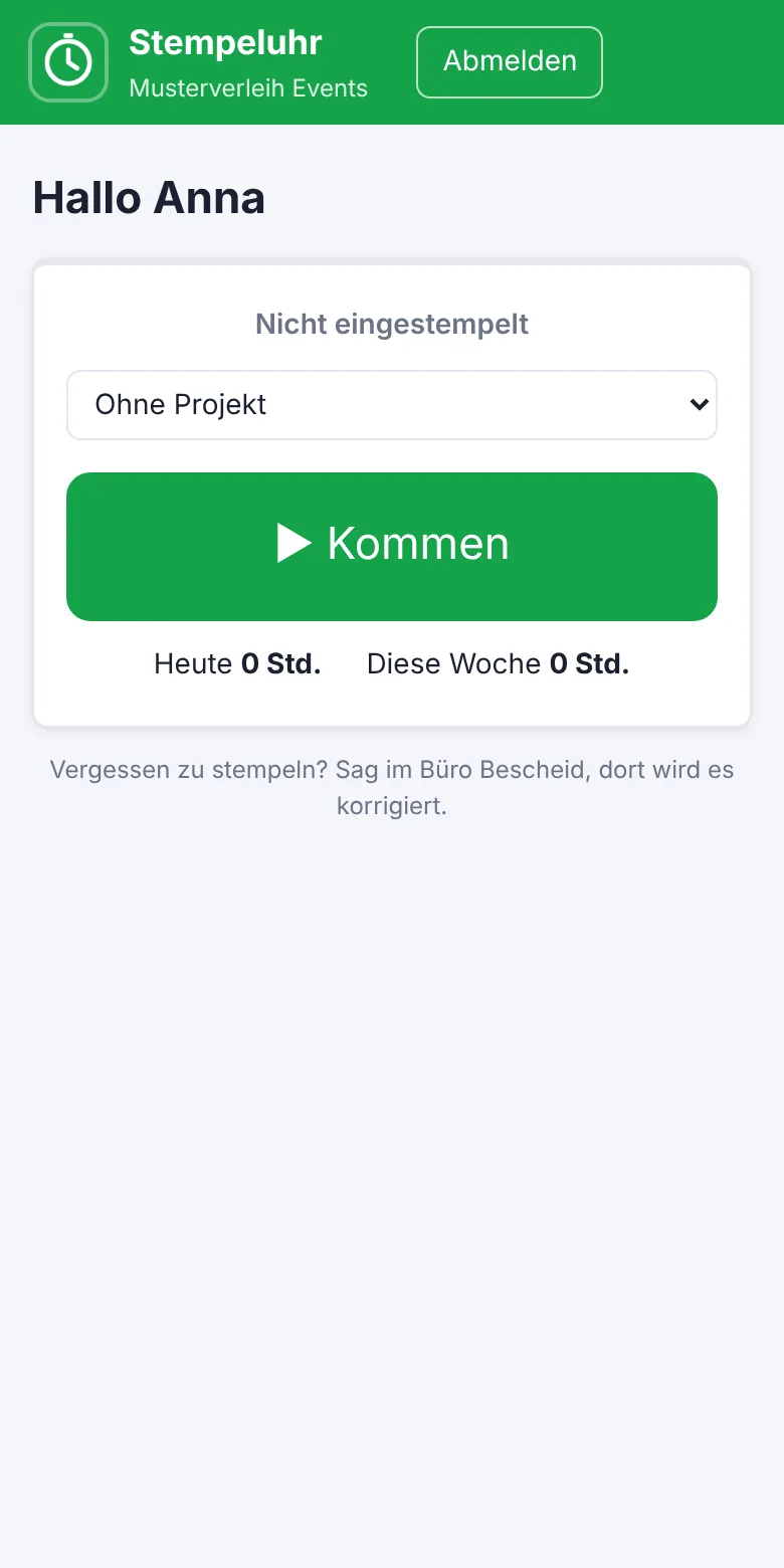 Stempeluhr auf dem Handy